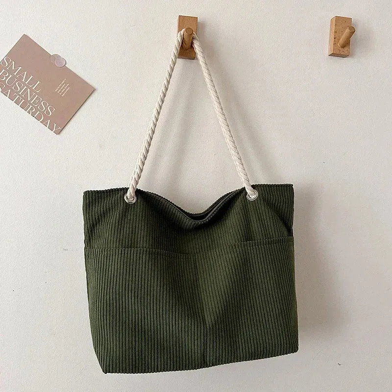 🌟 Cuddly Corduroy Tote 💖 - Trendy & Soft Women's Shoulder Bag with Zipper for Everyday Adventures! 👜✨