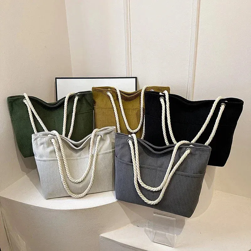 🌟 Cuddly Corduroy Tote 💖 - Trendy & Soft Women's Shoulder Bag with Zipper for Everyday Adventures! 👜✨