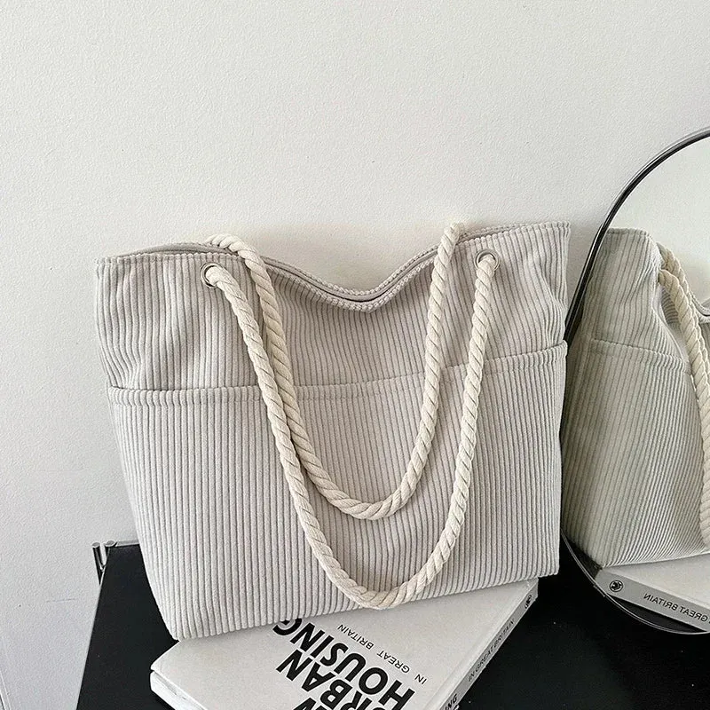 🌟 Cuddly Corduroy Tote 💖 - Trendy & Soft Women's Shoulder Bag with Zipper for Everyday Adventures! 👜✨