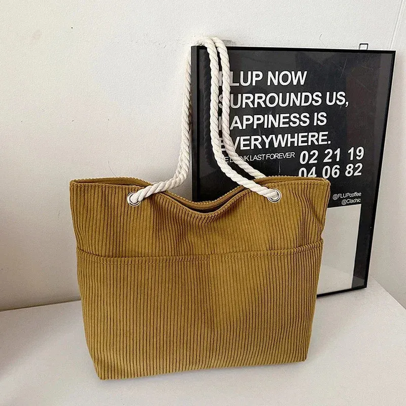 🌟 Cuddly Corduroy Tote 💖 - Trendy & Soft Women's Shoulder Bag with Zipper for Everyday Adventures! 👜✨