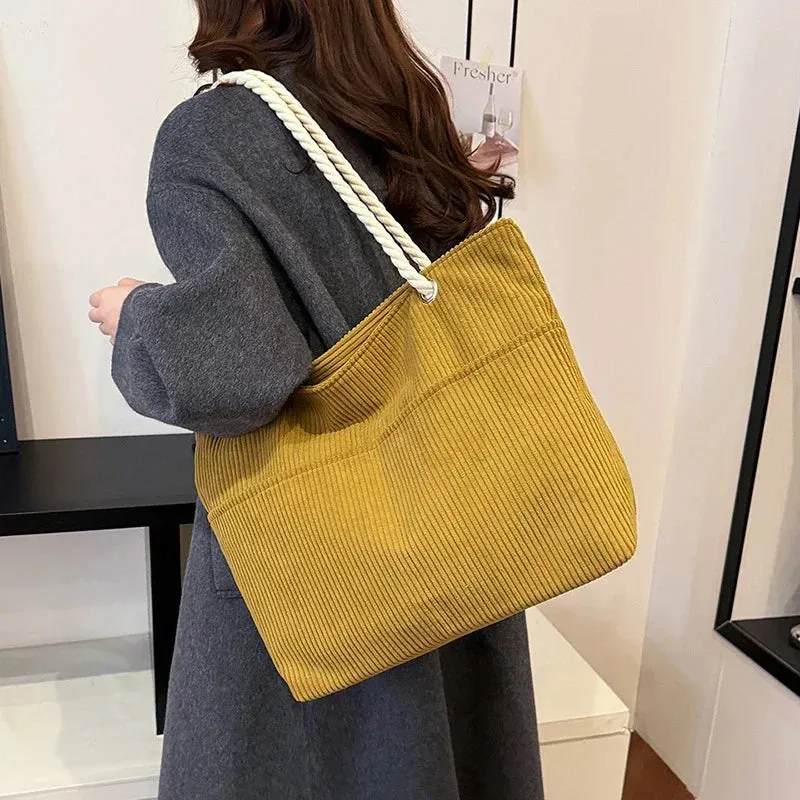 🌟 Cuddly Corduroy Tote 💖 - Trendy & Soft Women's Shoulder Bag with Zipper for Everyday Adventures! 👜✨