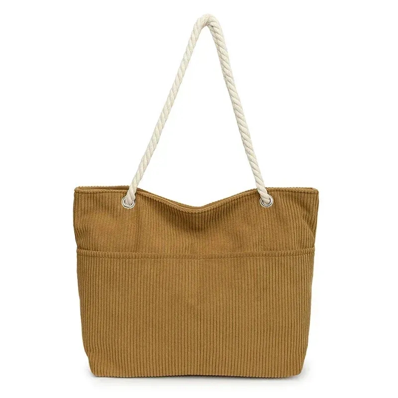 🌟 Cuddly Corduroy Tote 💖 - Trendy & Soft Women's Shoulder Bag with Zipper for Everyday Adventures! 👜✨