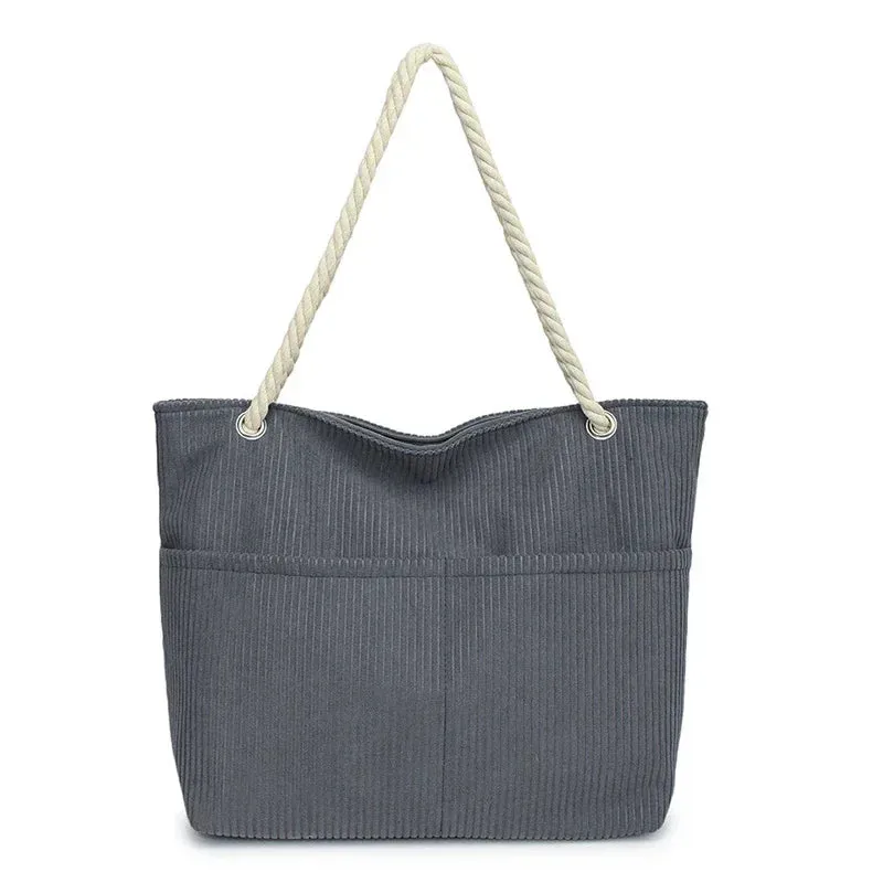 🌟 Cuddly Corduroy Tote 💖 - Trendy & Soft Women's Shoulder Bag with Zipper for Everyday Adventures! 👜✨