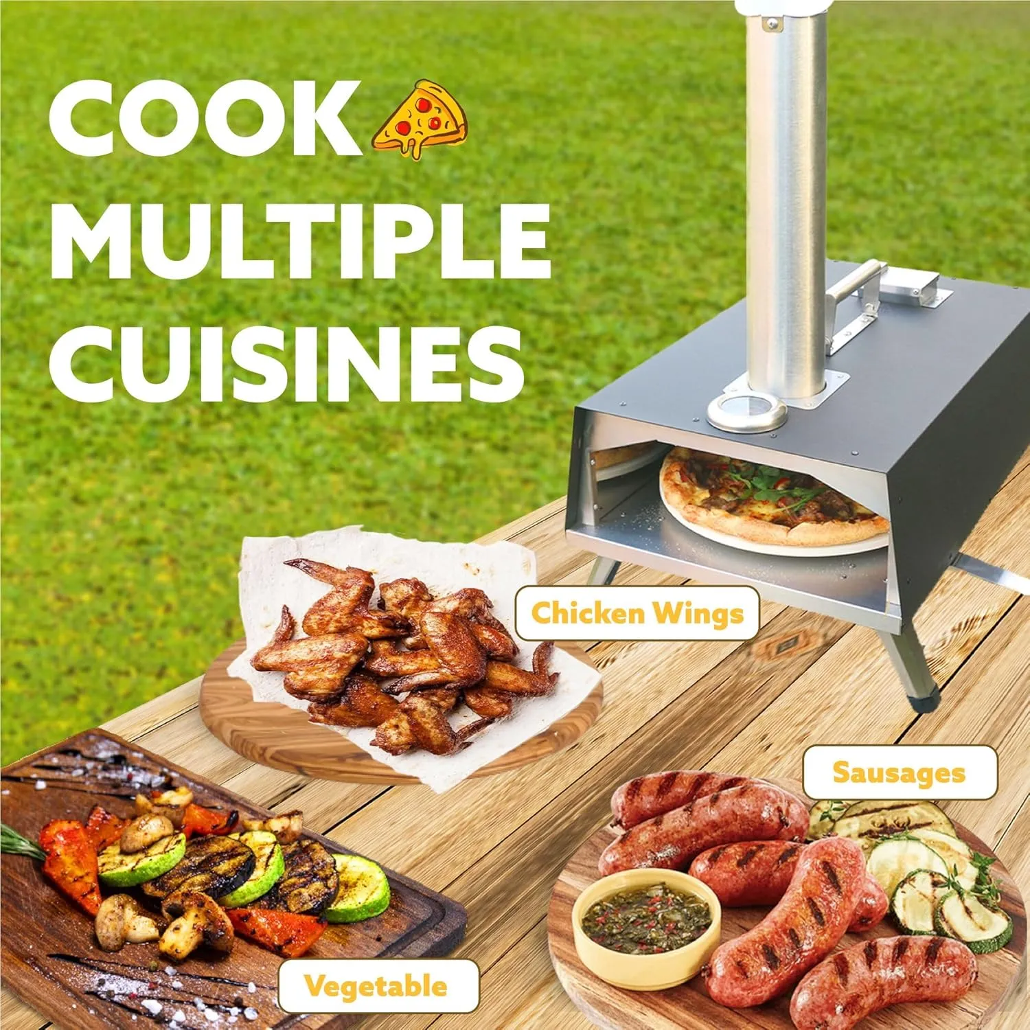 12" Portable Wood Pellet Pizza Oven With Rotating Function - Black