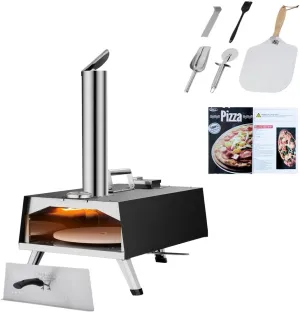 12" Portable Wood Pellet Pizza Oven With Rotating Function - Black