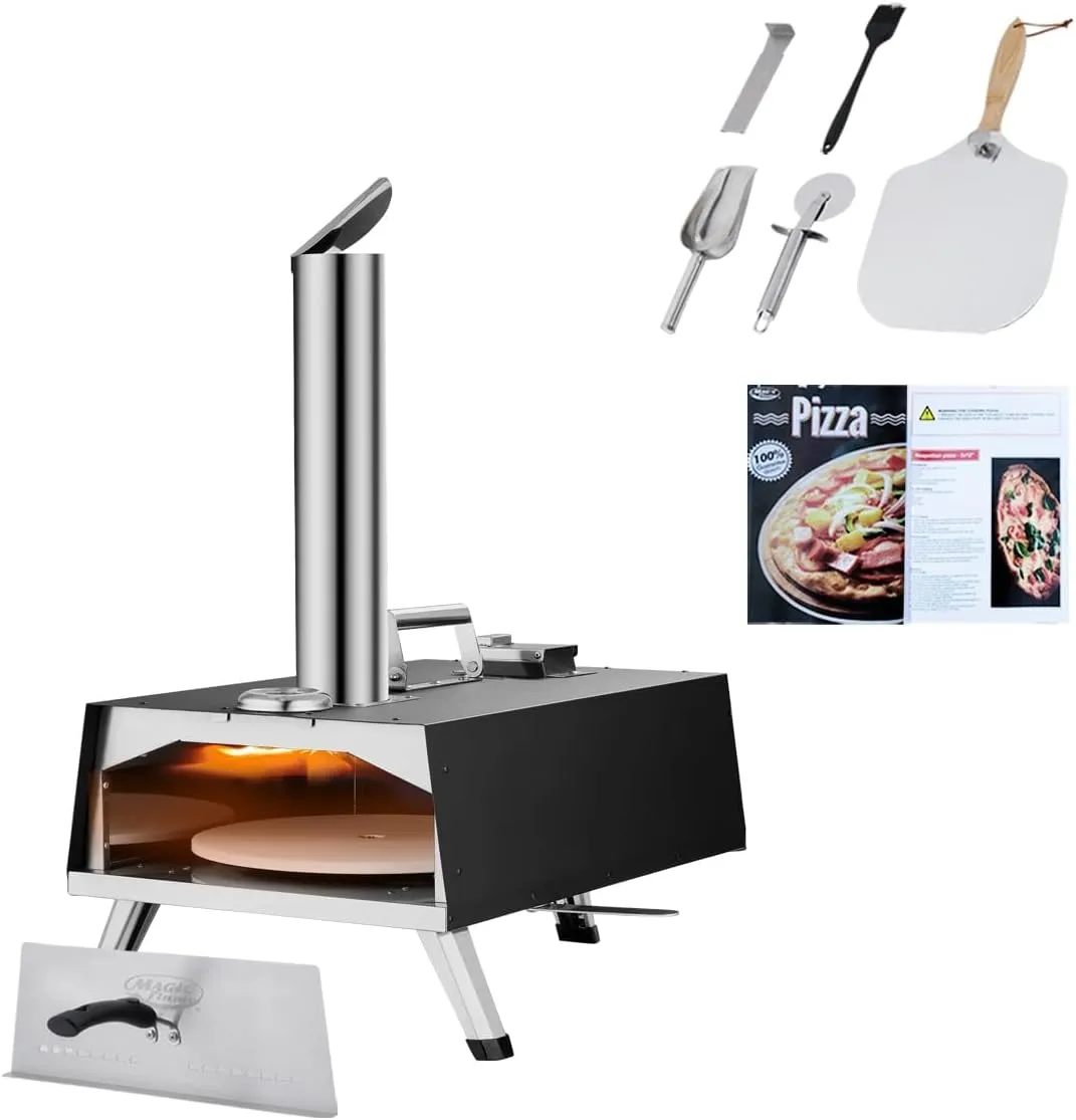 12" Portable Wood Pellet Pizza Oven With Rotating Function - Black