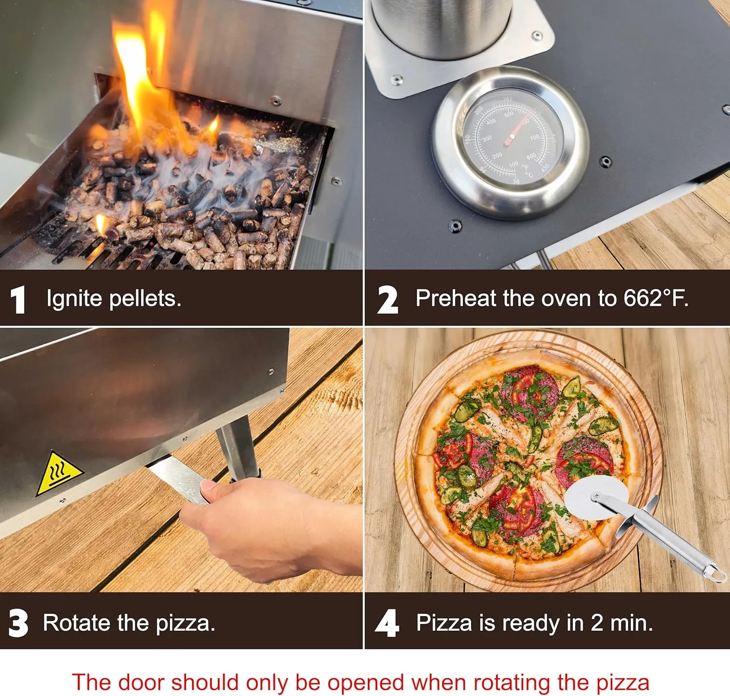 12" Portable Wood Pellet Pizza Oven With Rotating Function - Black