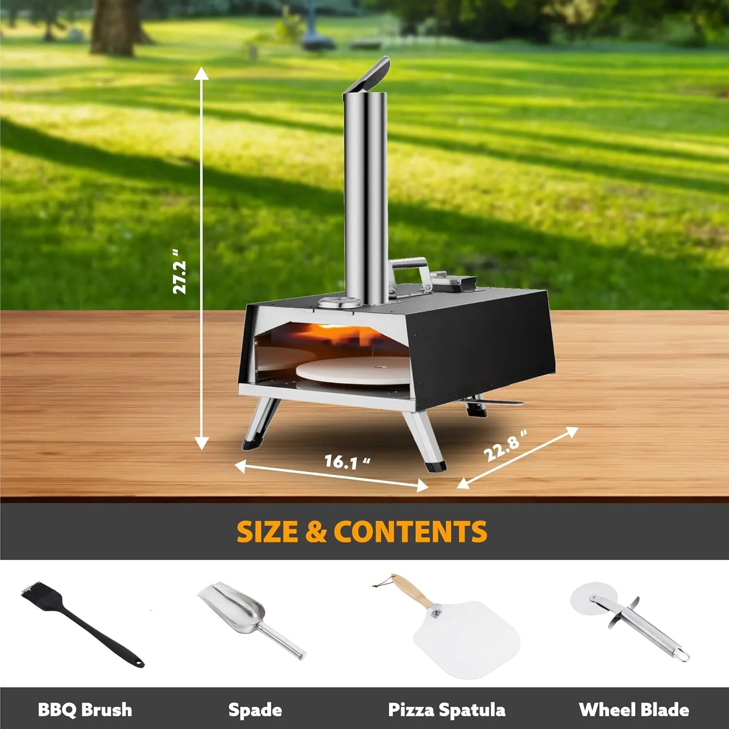 12" Portable Wood Pellet Pizza Oven With Rotating Function - Black