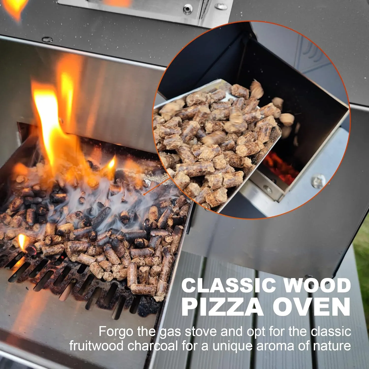 12" Portable Wood Pellet Pizza Oven With Rotating Function - Black