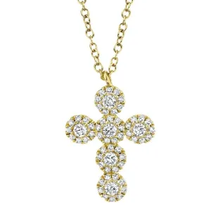 14kt Yellow Gold Circular Diamond Cross Necklace, 0.25TCW