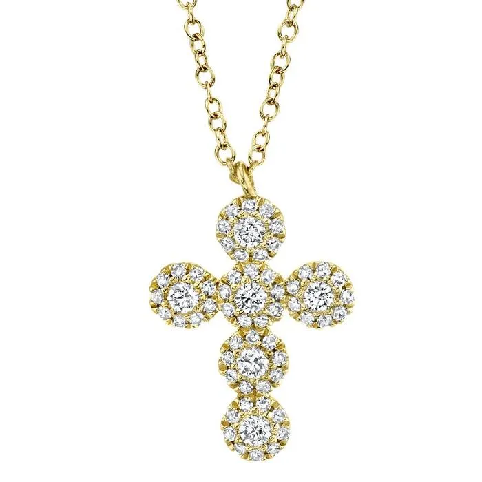 14kt Yellow Gold Circular Diamond Cross Necklace, 0.25TCW