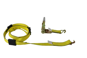2" x 11' Yellow Tecnic Ratchet 3 Point Wheel Strap with 3 Rubber Tread Grabs (Wire Hook)