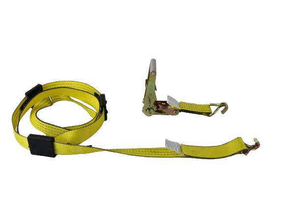2" x 11' Yellow Tecnic Ratchet 3 Point Wheel Strap with 3 Rubber Tread Grabs (Wire Hook)