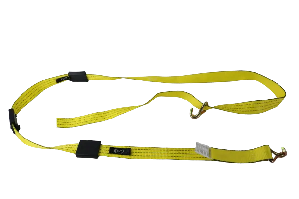 2" x 11' Yellow Tecnic Ratchet 3 Point Wheel Strap with 3 Rubber Tread Grabs (Wire Hook)