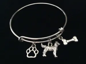 3D Dog Charm on a Silver Expandable Adjustable Bangle Bracelet Meaningful Dog Lover Gift