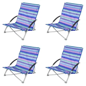 4 Yello Low Folding Beach Chairs For Camping, Fishing Or Beach - Blue Striped