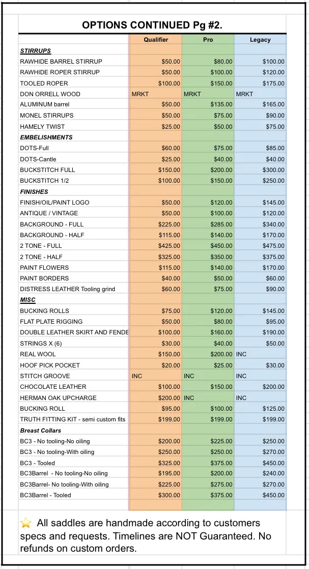 $500 DOWN - Custom Saddle Payment Option