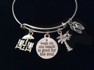 A Walk on the Beach is Good for the Soul Expandable Charm Bracelet Ocean Nautical Vacation Gift