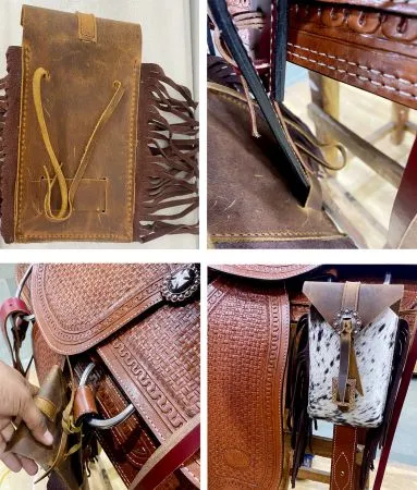 Acid Wash Teal Hair on Cowhide Saddle Bag Rear Cinch
