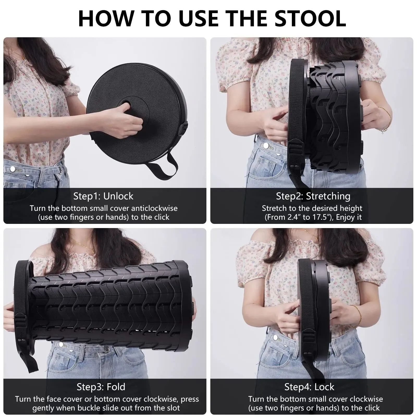 Adjustable Height Portable Telescopic Stool - Collapsible, Lightweight, and Durable for Outdoor Activities