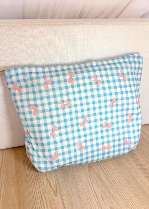 All Blue Gingham Bows Makeup Bag