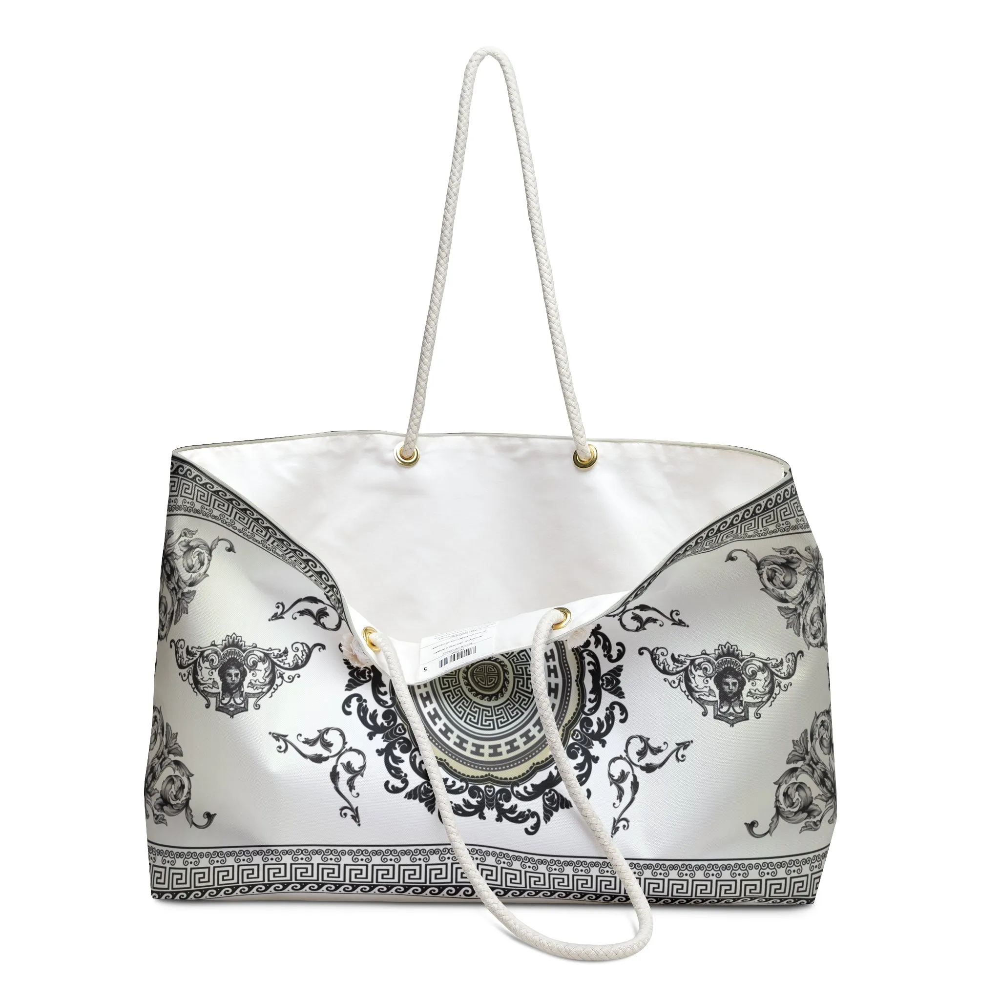 Angel Wings Greek Key Cream Black Ornate Weekender Bag
