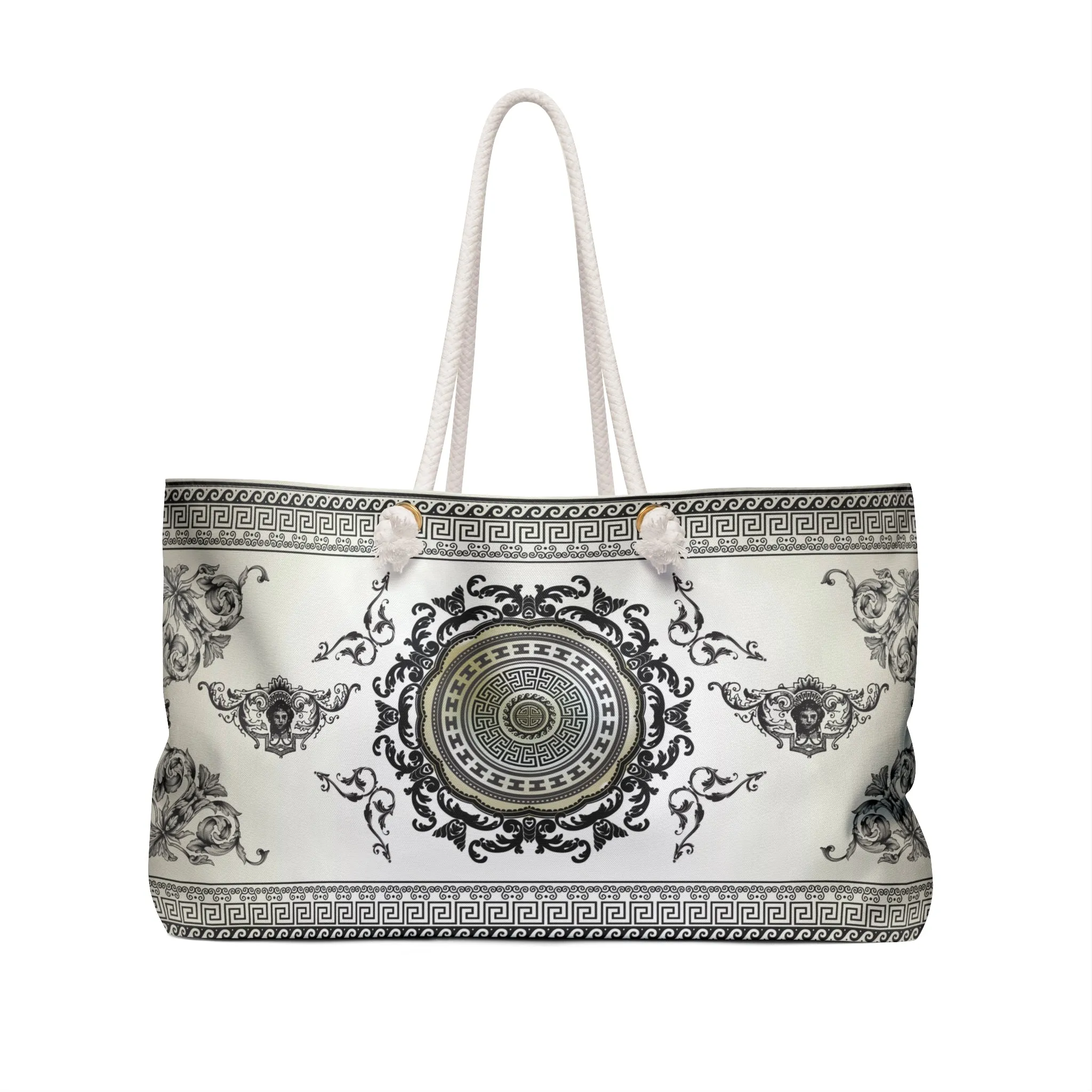 Angel Wings Greek Key Cream Black Ornate Weekender Bag