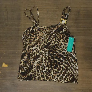 Aqua Green Double Strap Asymmetrical One Shoulder Tankini Top Animal Brown M