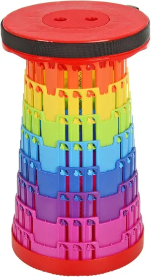 Azuma Collapsible Stool Red/Rainbow Colour, condition new, open, scruffy box