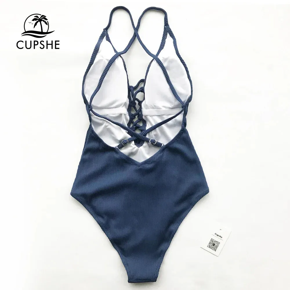 Backless Deep V-Neck One-piece Swimsuit