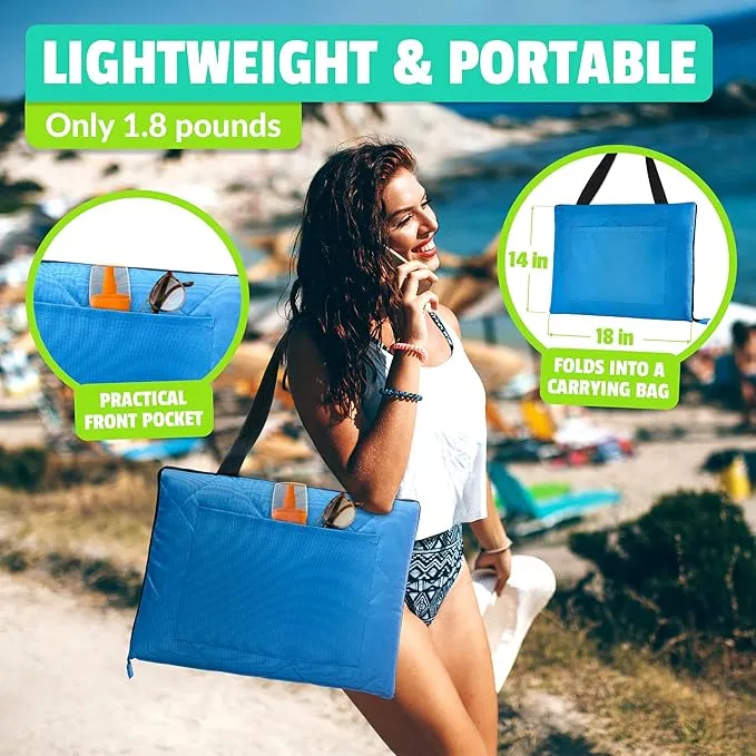 Beach Blanket Sand Proof & Outdoor Picnic Blanket - Water Resistant, Large Mat for Camping or Travel. Washable, Foldable, Easy Carry Compact Tote Bag (Wave Design)