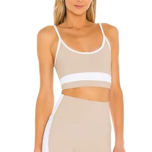 BEACH RIOT Eva Sports Bra in Taupe &amp; White