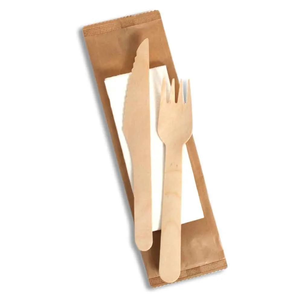 Bis Posate in Legno Naturale   Tovagliolo 2 Veli - 50 pezzi