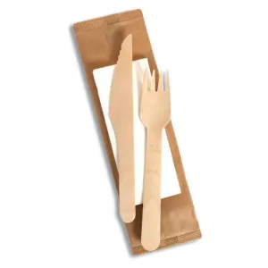 Bis Posate in Legno Naturale   Tovagliolo 2 Veli - 50 pezzi