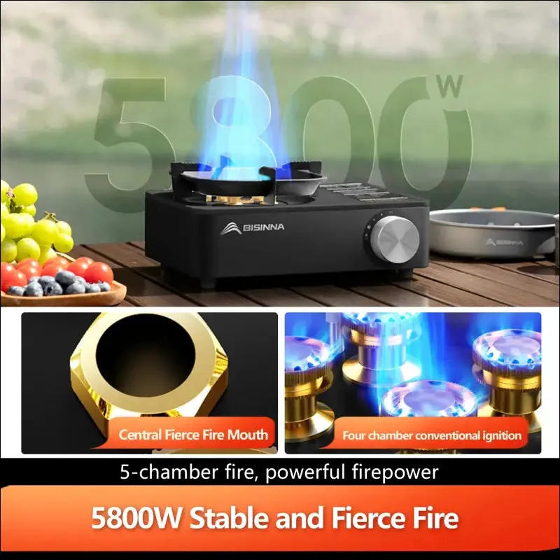 Bisinna camping gas stove 5800w high firepower outdoor portable cassette burner for picnic hiking