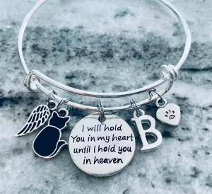 Black Cat I will Hold you in my Heart Pet Memorial Jewelry Adjustable Bracelet Silver Expandable Charm Bangle One Size Fits All Gift Paw Print Heart