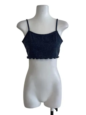 Blue Lined Knit Crop Top