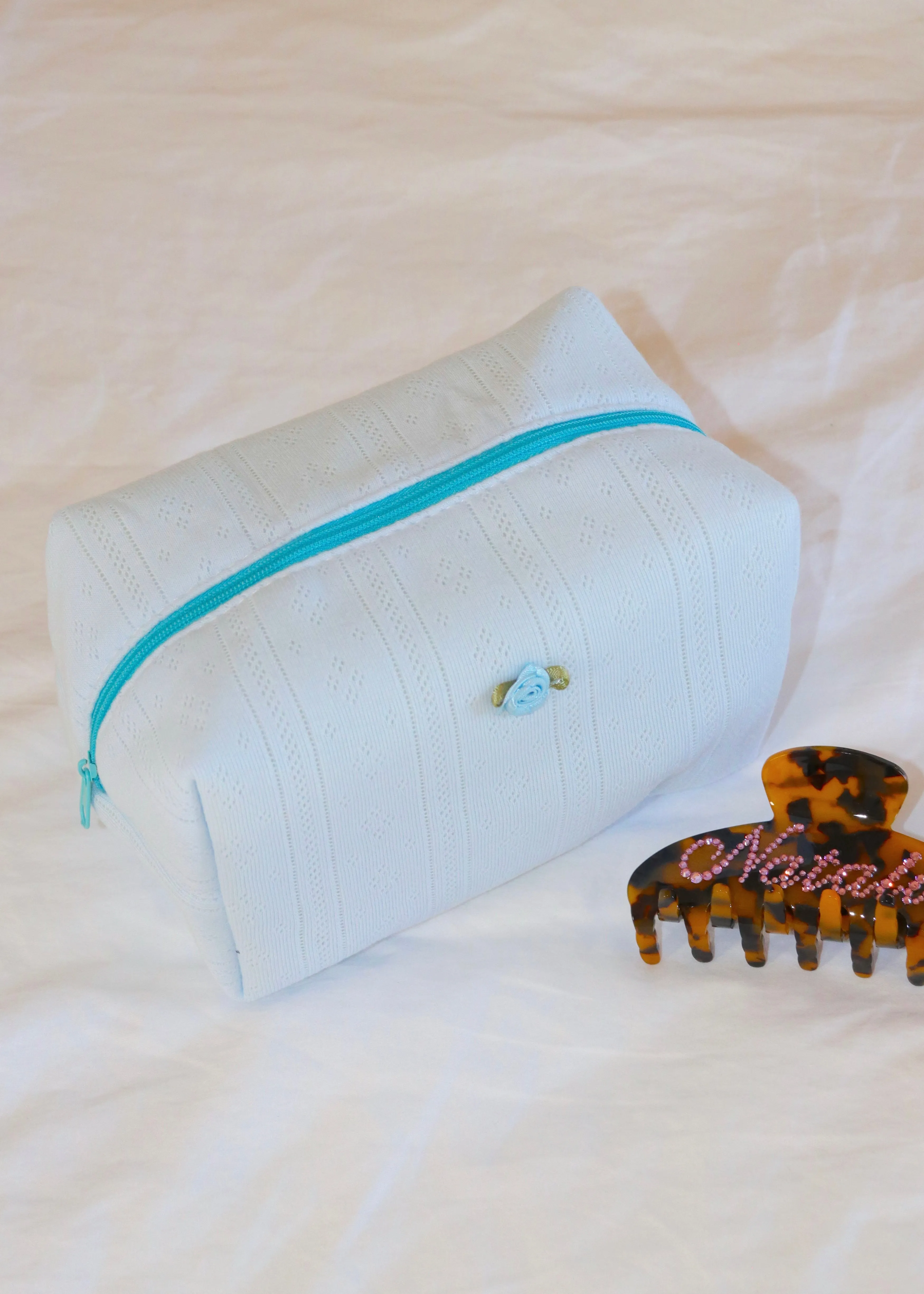 Blue Pointelle Makeup Bag