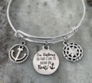 Boat Nautical Jewelry Expandable Charm Bracelet Compass Rose Silver Adjustable Bangle Boating Silver Anchor Jewelry One Size Fits All Gift