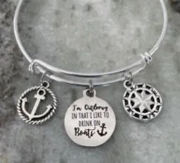 Boat Nautical Jewelry Expandable Charm Bracelet Compass Rose Silver Adjustable Bangle Boating Silver Anchor Jewelry One Size Fits All Gift