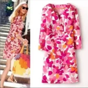 BODEN Pink 100% Linen Tropical Floral Print Tunic Dress