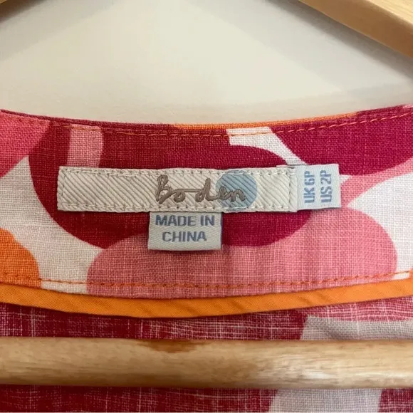 BODEN Pink 100% Linen Tropical Floral Print Tunic Dress