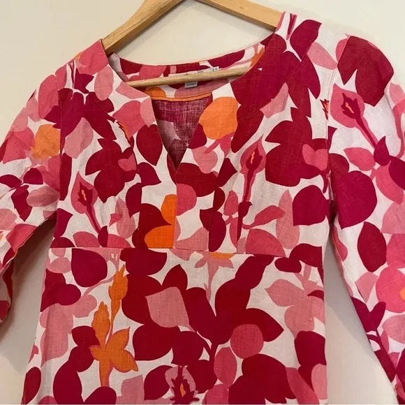 BODEN Pink 100% Linen Tropical Floral Print Tunic Dress