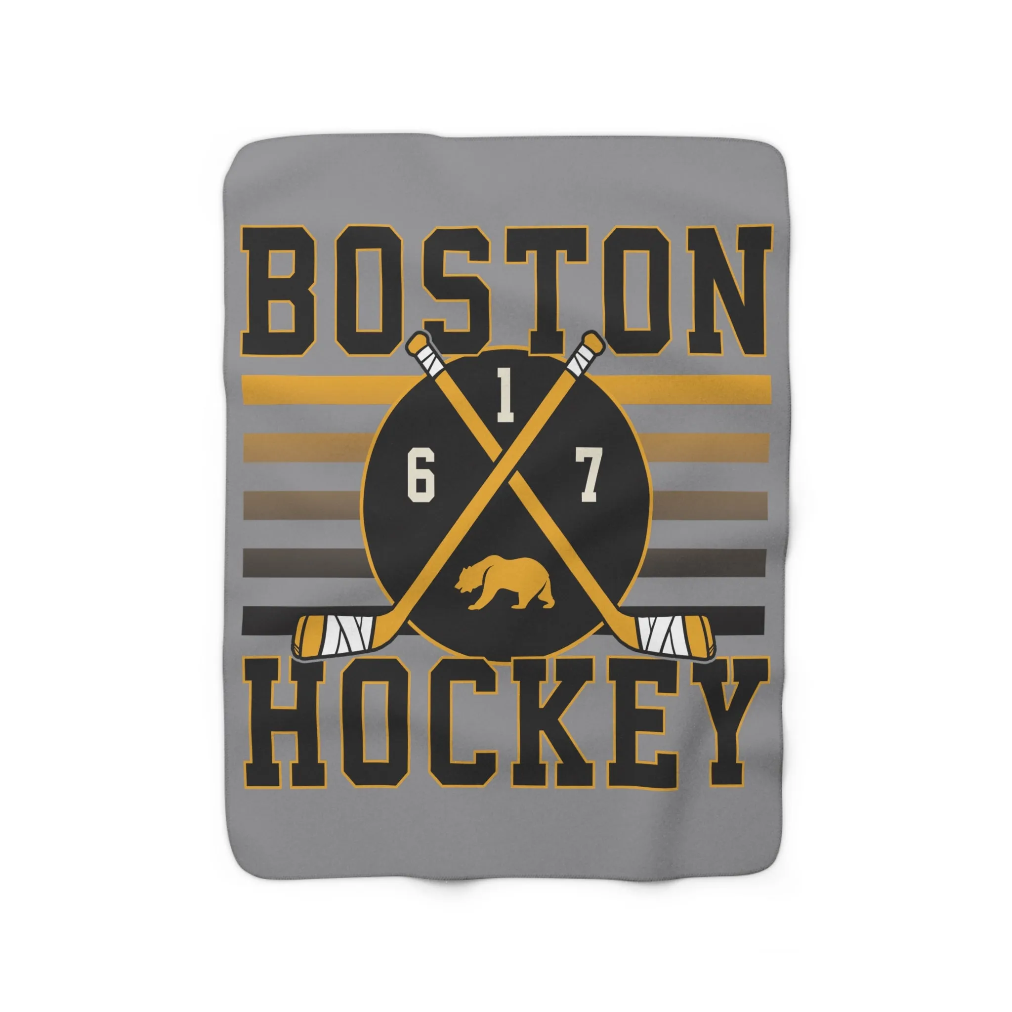 Boston Hockey Crossed Sticks Sherpa Fleece Blanket
