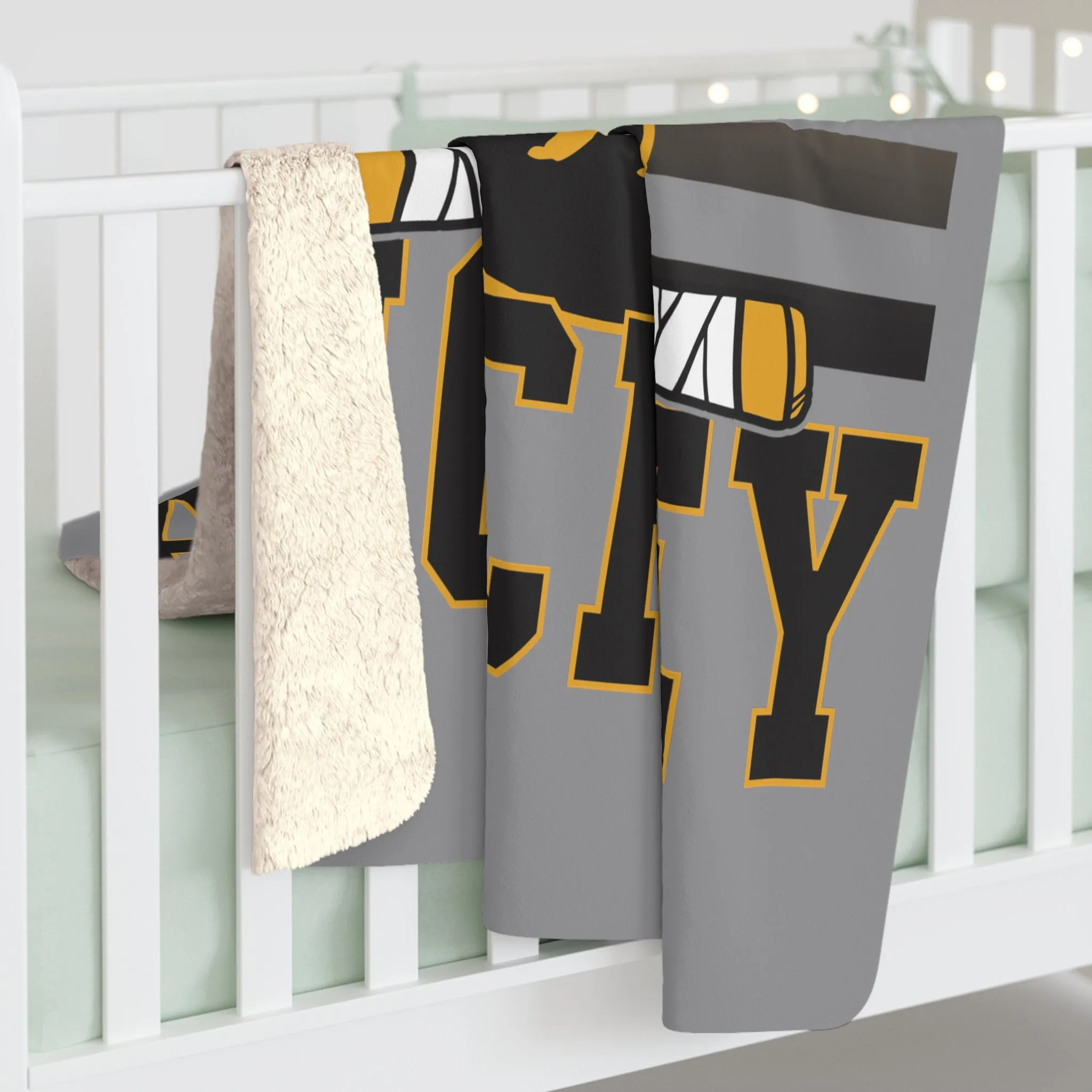 Boston Hockey Crossed Sticks Sherpa Fleece Blanket