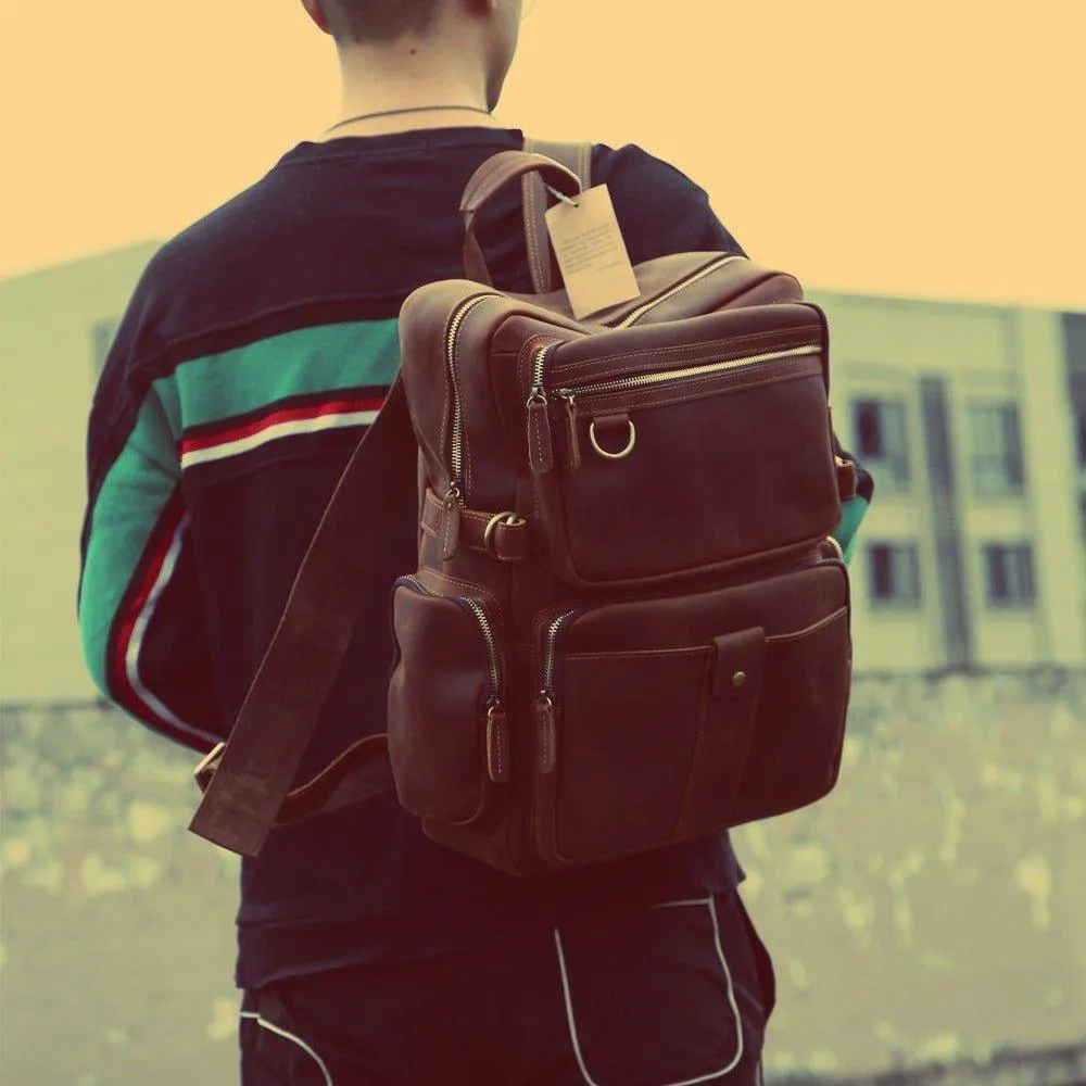 Brown Vintage Leather Backpack Laptop for Men