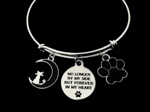 Cat Memorial Bracelet Forever in My Heart Adjustable Bracelet Expandable Silver Charm Bangle Memorial Pet Loss Gift