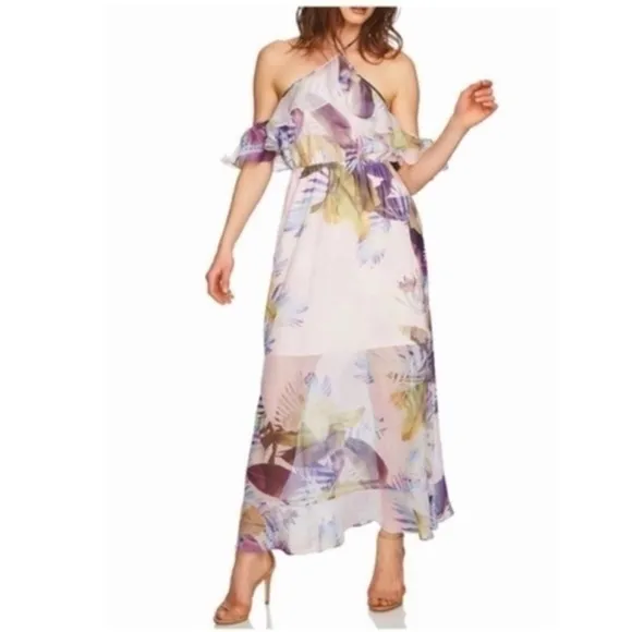 CeCe by Cynthia Steffe Tropical Cold Shoulder Maxi Dress NWT Size 2 (XS)