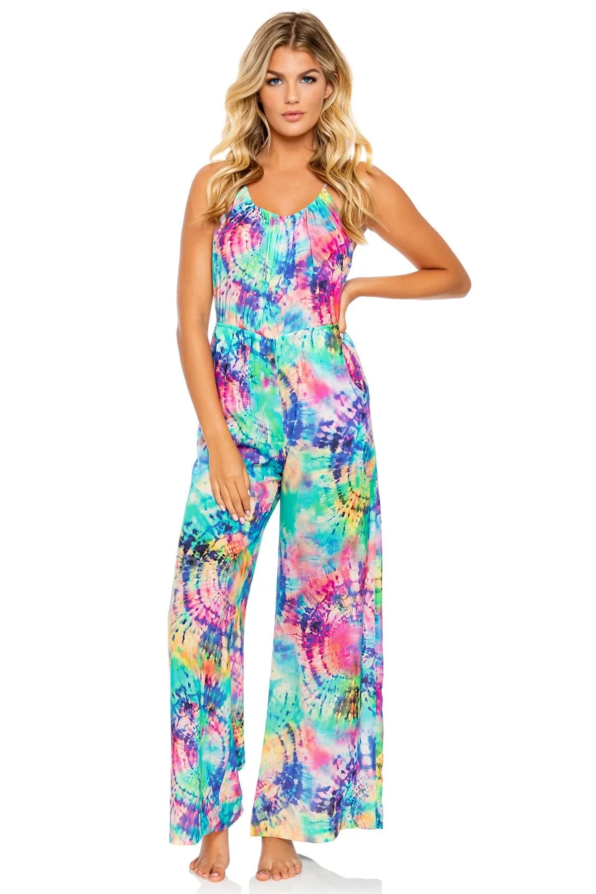 CELESTIAL DREAMS - Drawstring Neckline Wide Leg Jumpsuit