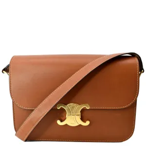 CELINE Classique Triomphe Calfskin Leather Shoulder Bag Tan